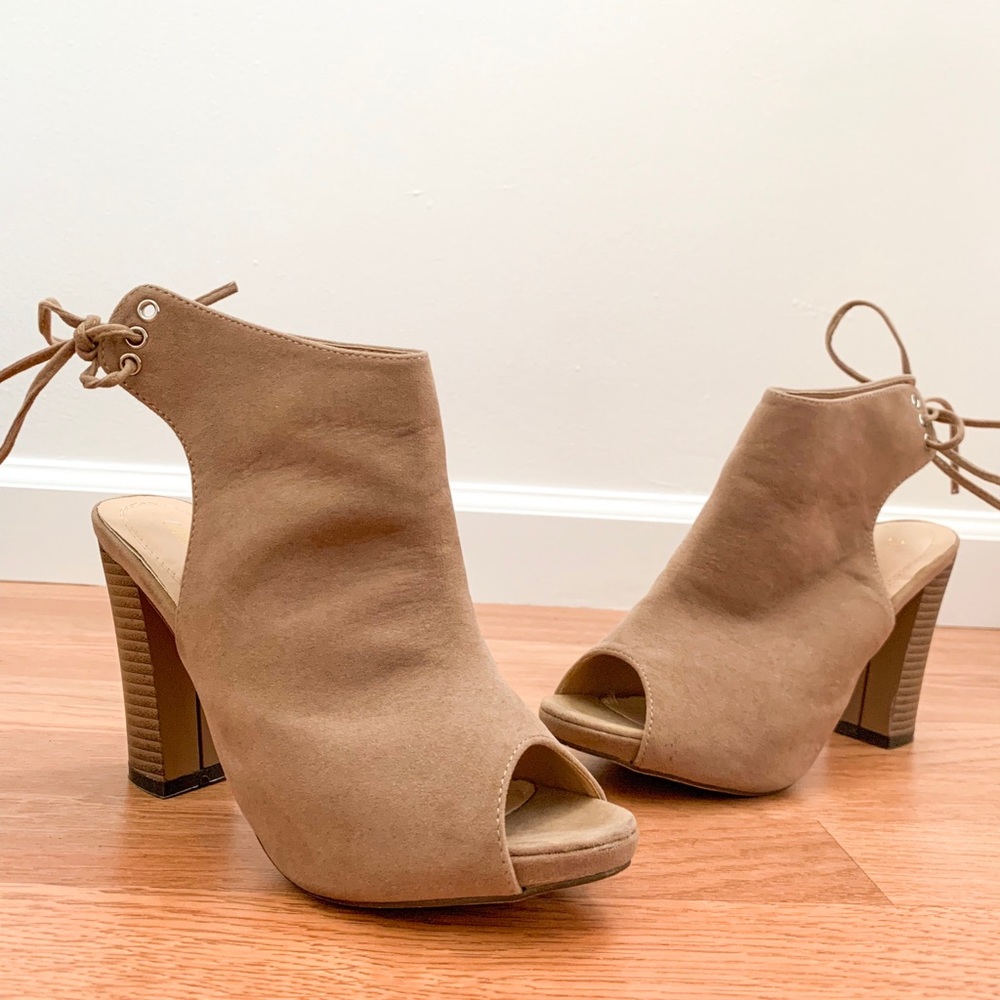 Chase and Chloe Taupe Suede Lace Up Booties